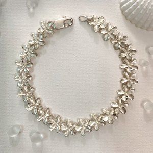 925 Sterling Silver Plumeria Link Bracelet